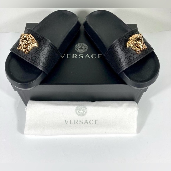 Versace Shoes - BNIB Versace Black and Gold Women's Slides Full inclusion.